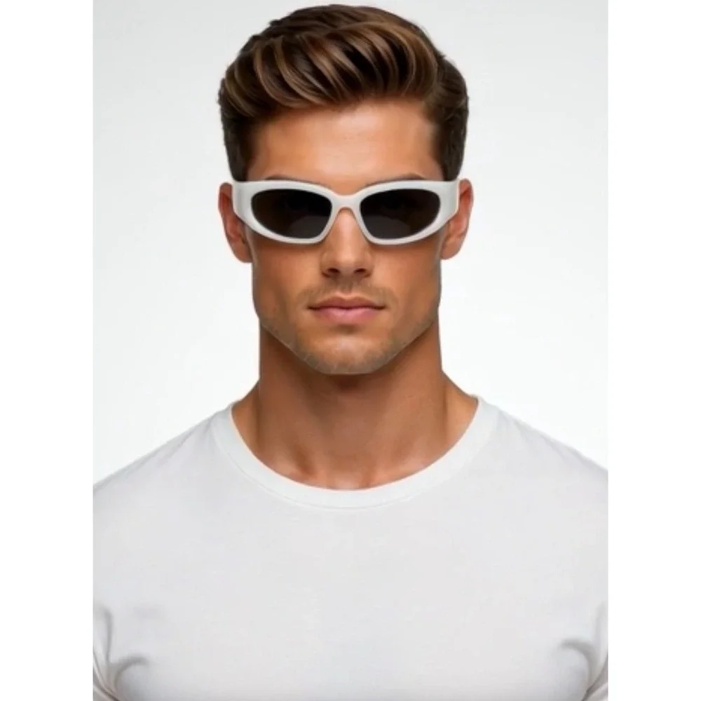 Square Sunglasses White Frame Black‎ Lens 100% UV Protection Street Wear Fishing